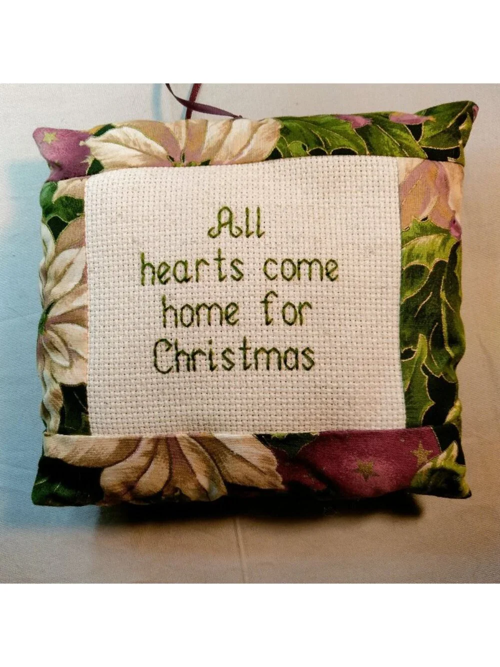 All Hearts Come Home For Christmas Pillow Ornaments Handmade Embroidered